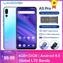 UMIDIGI A5 Pro Android 9,0 восьмиядерный 6," мобильный телефон 16MP тройная камера 4150 mAh 4+ 32 GB Global LTE 4G смартфон с отпечатком пальца смартфон