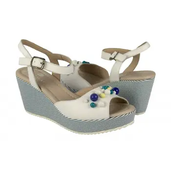 

Leather sandals stripe with beads and platform