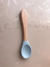 Manija de madera silicona cuchara para bebé libre de Bpa cuchara de autoalimentación para accesorios de bebé vajilla para niños pequeños