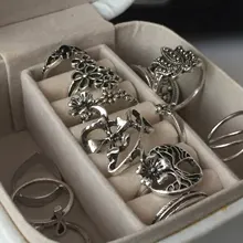 Tocona, conjunto de anillos con corona tallada, corazón rosa, flor de Elefante dorado antigua Bohemia, anillo para dedo nudillo Midi, joyería para mujer