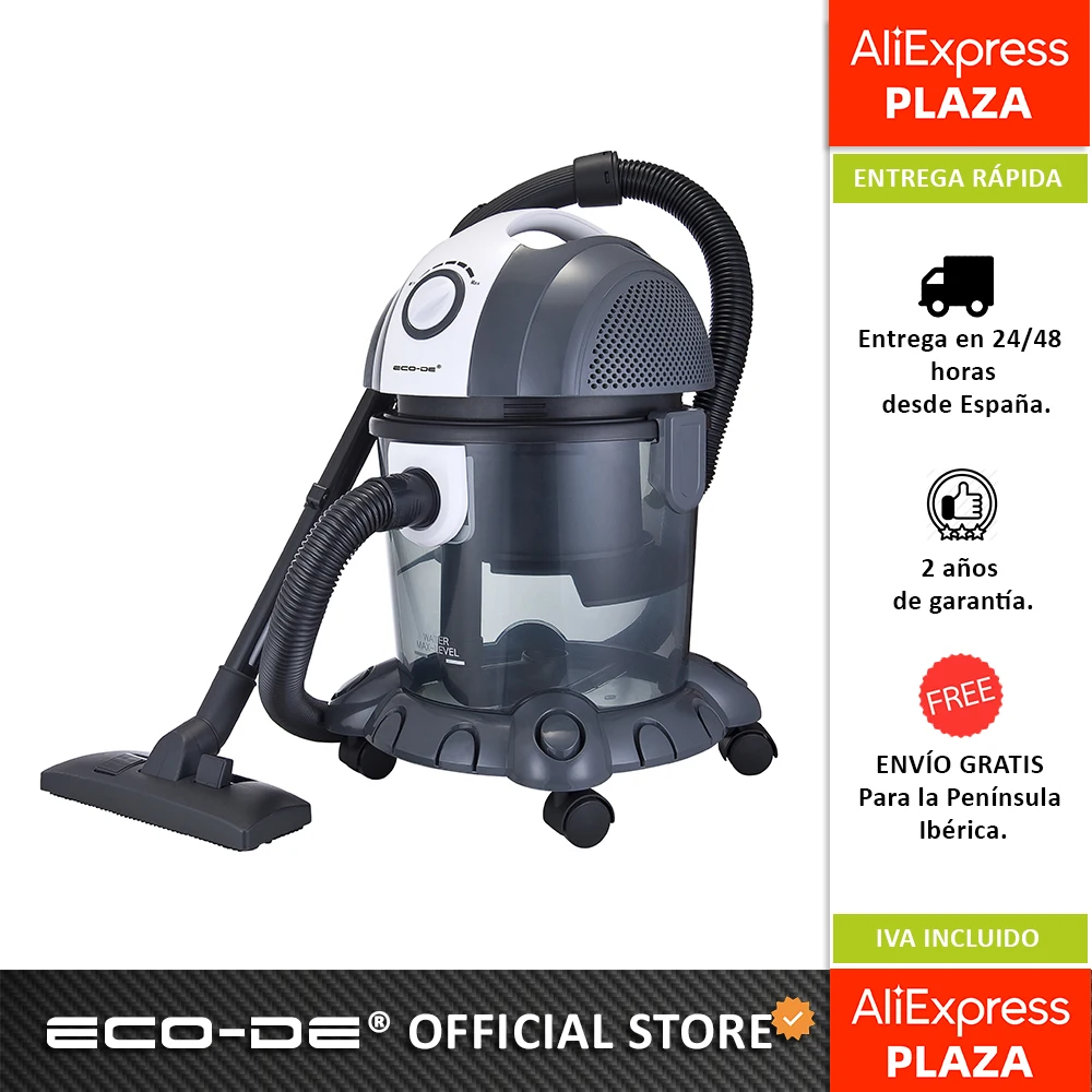Aspirapolvere Solido E Liquido Ecode Ventilatore Bagnato E Asciutto 1500 W, 15 Litri, Filtro Hepa Lavabile E Filtro Acqua. Funzione Soffiata