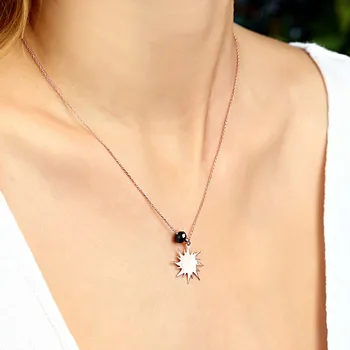 

Stylish Necklace Jewelry Pendant Sun Featuring Crystal 925 Sterling Silver Rose Gold Plated with Chain