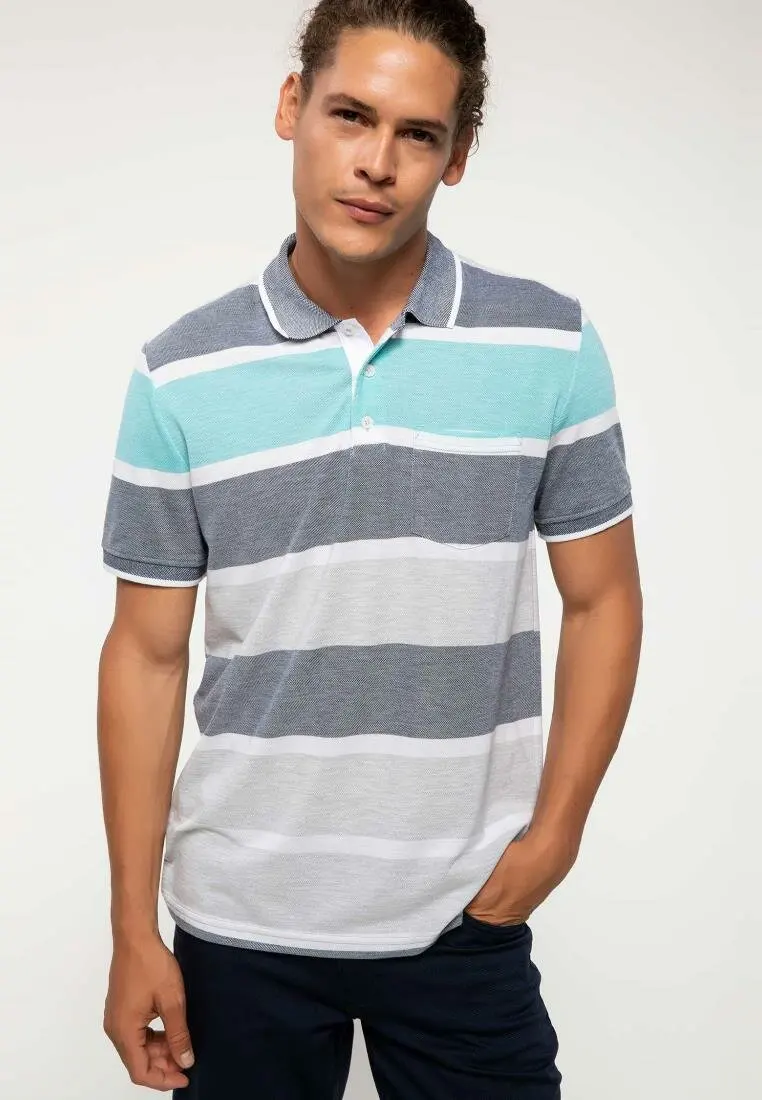 

DeFacto Men Summer Polo Shirt Fashion Striped Cotton Short Sleeve Polo Shirts Male Simple Breathable Tops Tee-I8521AZ18SM