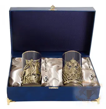 

Gift with engraving coasters sets of coasters 050107028/1, tea pair "coat of arms + George the Victorious" in the casket