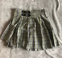 Women's Skirt Chain Buckle Plaid Streetwear Y2K E-Girl Goth Dark Mini Summer Patchwork