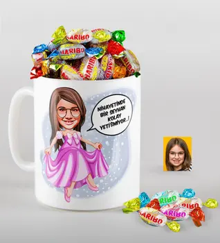 

Personalized Female Child Easy Grow Caricature Of mug And Haribo Fruitbons Candy Gift set-4