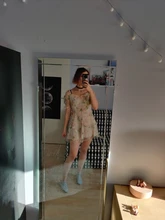 Mini Dress Puff-Sleeve Lace Print Chiffon French Korean-Style Sexy Vintage Women Floral