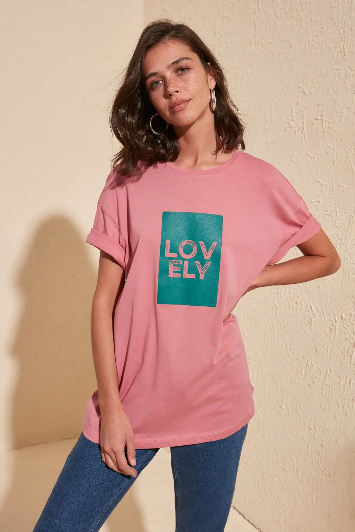 

Trendyol Printed Boyfriend Knitted T-Shirt TWOSS20TS1029