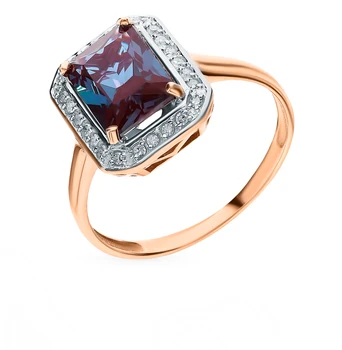 

Gold ring with alexandrite and diamonds sunlight sample 585