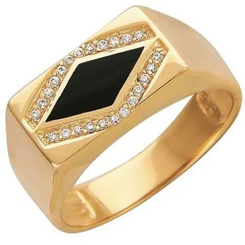 

Esthete ring with cubic zirconia and Onyx in red gold