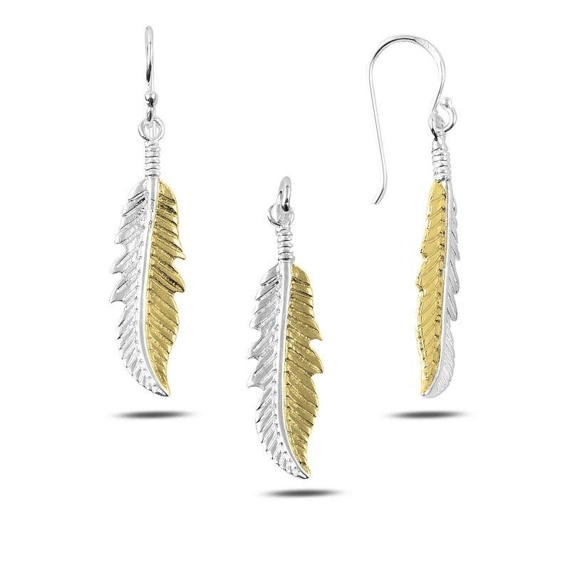 

Silver 925 Sterling Gold Plated Dangle Leaf Set