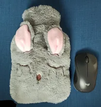 Bolsa de agua caliente con dibujos de conejos para invierno, bolsa de PVC tejida con cubierta suave y acogedor, calentador de manos reutilizable de calor caliente