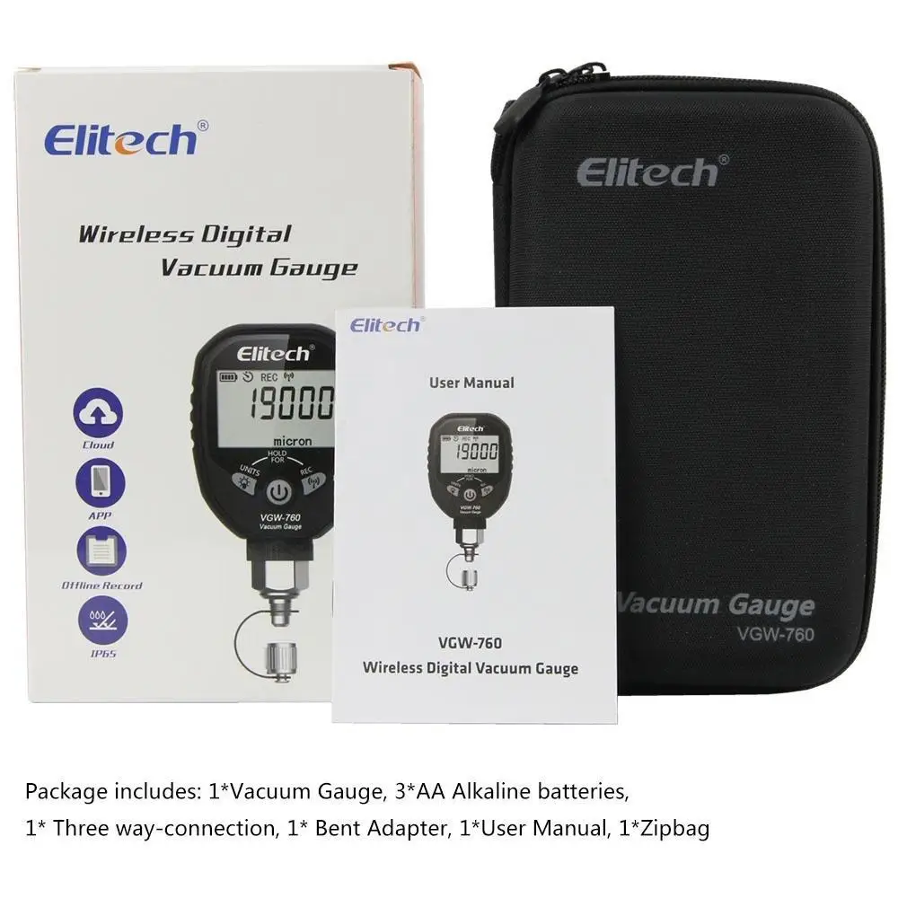 Цифровой вакуумный измеритель Elitech VGW 760 беспроводной микрон для HVAC тестер утечки