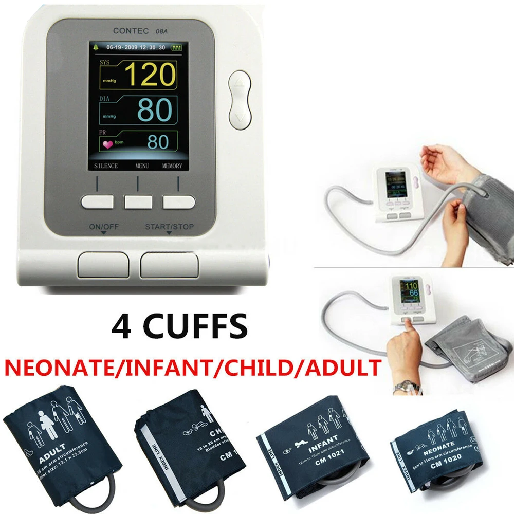 ONTEC08A Blood Pressure Monitor Meter Digital ArmTensiometers Electronic Sphygmomanometer INBP 4PCS Cuff Adults SPO2 Probe