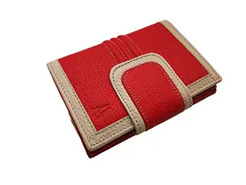 

Wallet for women in leather, two separate departments wallet, wallet and card holder, 13x10 cm. (Red-Beige)