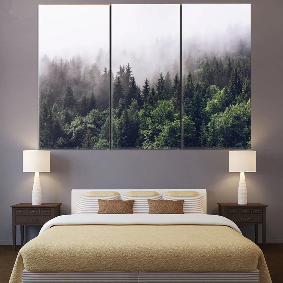 Плакат 3 шт. дерево лес туман картины на стену современный холст живопись стены Искусство модульные картины для гостиной домашний декор