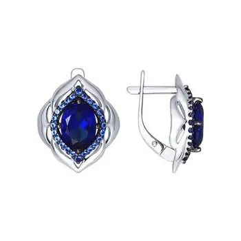 

Sokolov drop earrings with stones in silver with corundum sapphire (blue) and blue cubic zirconia, fashion jewelry, 925, women's male, long earrings