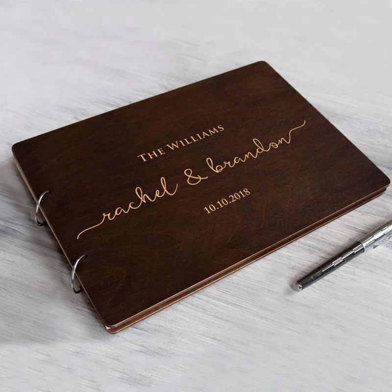 Wedding Guest Book Personalized Wooden with Wishes Name and Date A4/A5 Creative