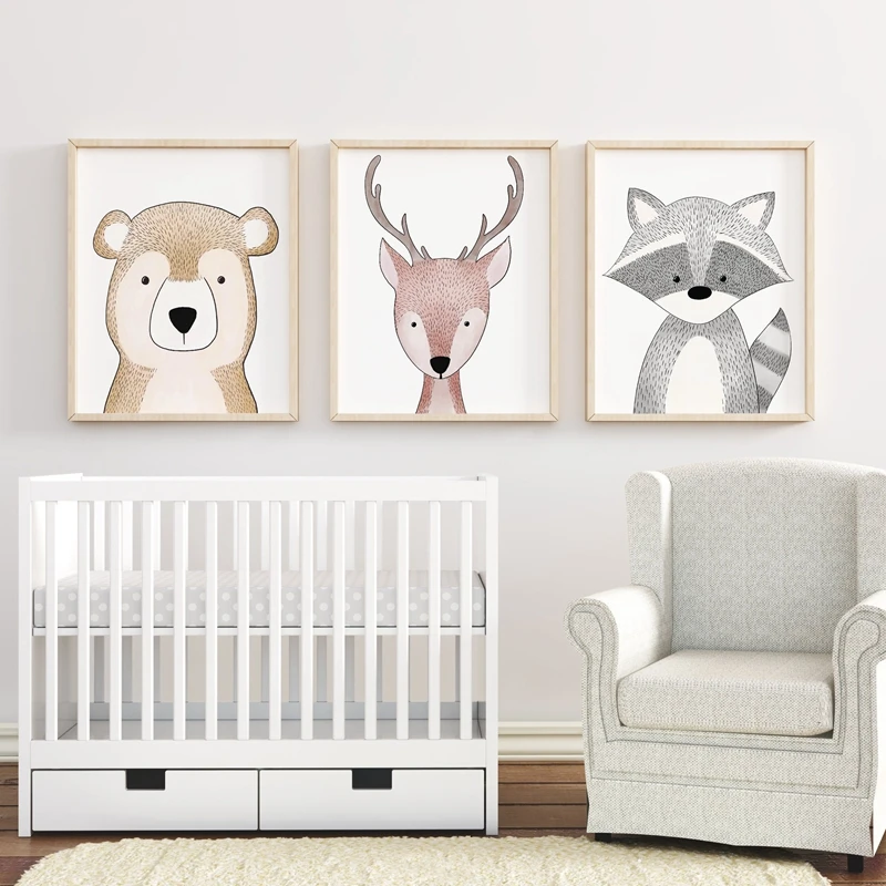 Украшение для детской комнаты леса животные настенная живопись холст лиса