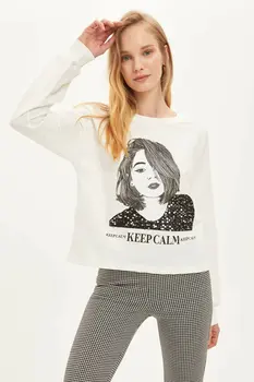 

DeFacto Woman's White Sweatshirt Women Casual Image Prints Hoodies Tops Women's Hoodie Sweatshirt-N5188AZ19CW