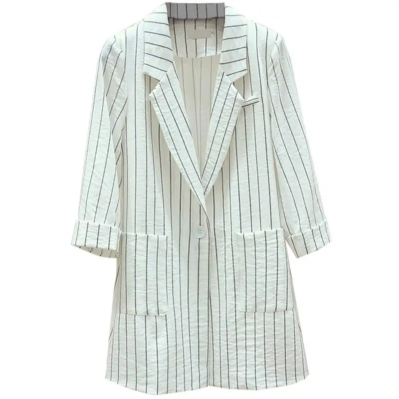 Spring / summer new loose British stripe Blazer sunscreen coat women's medium length thin casual suit UT073