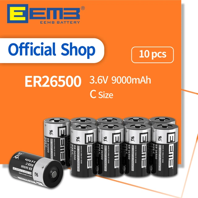 EEMB 10PCS ER26500 Battery 3.6V Lithium Batteries C Size 9000mAh PLC  Battery for Water Meter