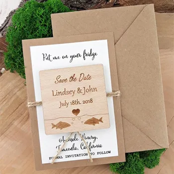 

Fishing Save The Date Magnet, custom wood Fishing Magnets, Engraved Rustic wedding Invitations, Beach Save the Dates guest gift