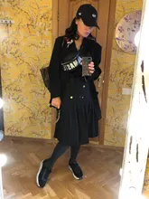 Dress Women Pleated-Belt Patchwork-Bottom Simplee Long-Sleeve Midi Notched Vintage Autumn