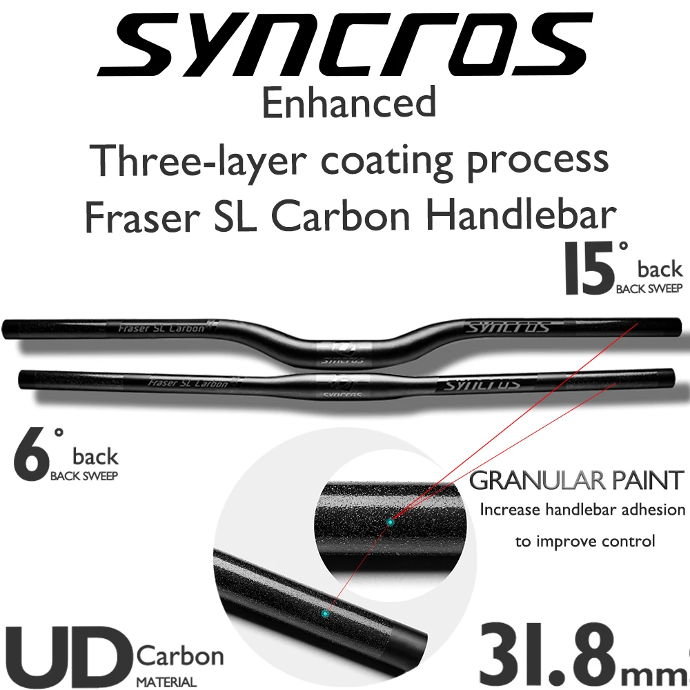 

SYNCROS Ultra Light Full Carbon Black Fraser SL Mountain/Mtb Bike Handlebar/Flat/Rise/9degree 31.8mmx660-740mm Sweep 6°/15°