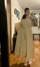 Summer Dresses Buttons V-Neck Lace-Up Oversize Colorfaith Women Spring Vintage Casual