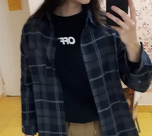 Plaid Shirt Blouse Oversize Top Women Blusas Long-Sleeve Girls Plus-Size Femme Female