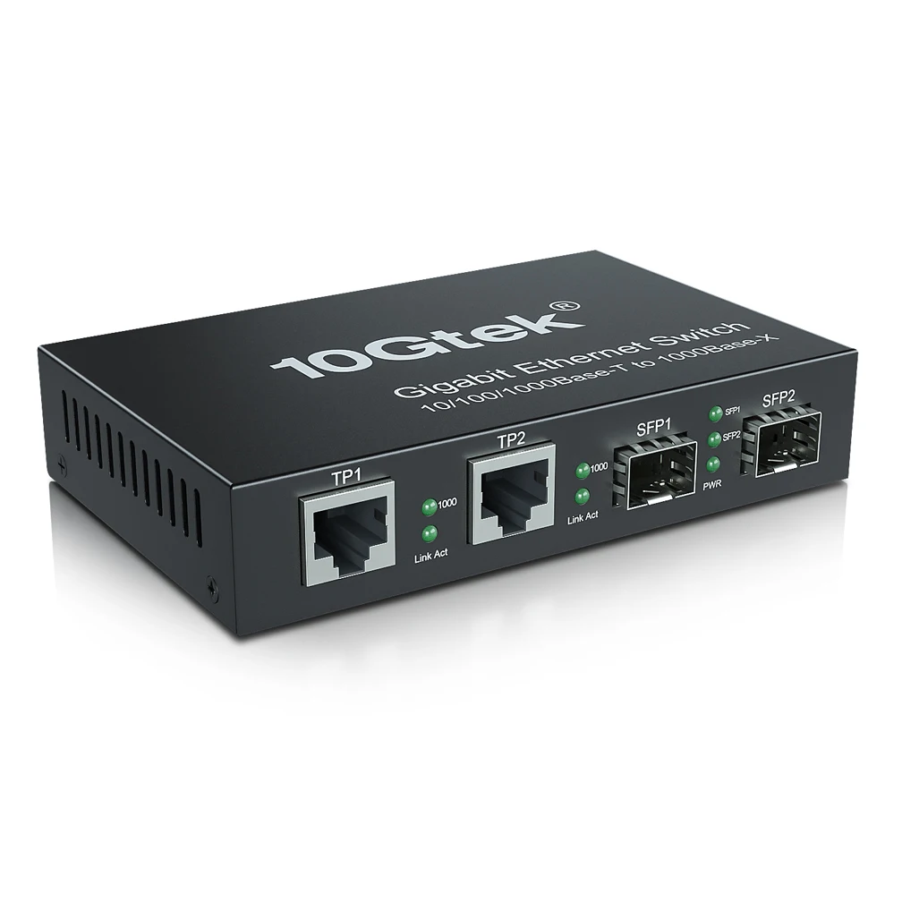 1.25G Desktop Fiber Switch/Media Converter 4-Port 2x SFP and 2x RJ-45 Ports