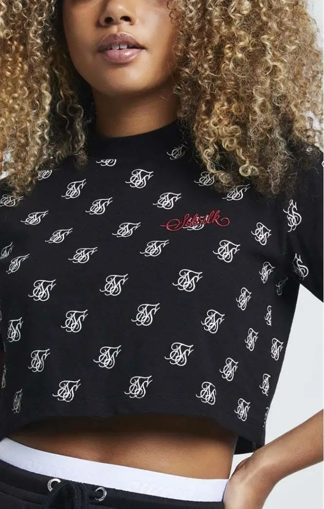 SikSilk AOP укороченная Футболка-черная женская футболка