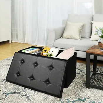 

Ottoman/folding ottoman with container 80 liters and seat soft for 2-3 people, 300 kg load maximum, black LSF105