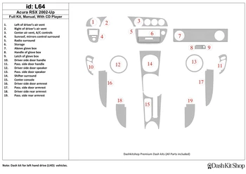 

Interior trim for Acura RSX 2002-UP. Set L64.