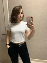 Green Crop Top T-Shirt Female Solid Cotton O-Neck Short Sleeve T-shirts for Women High