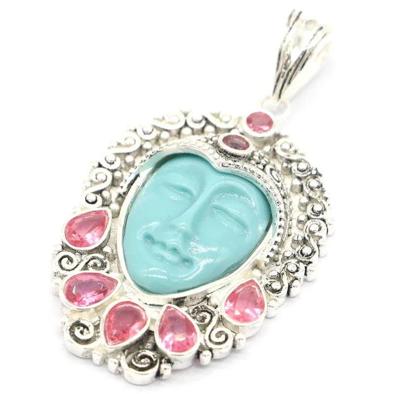 54x30mm Unique Goddess White Torquoise Face Ruby Tourmaline Peridot Amethyst Birthday Gift For Sister Silver Earrings Dating