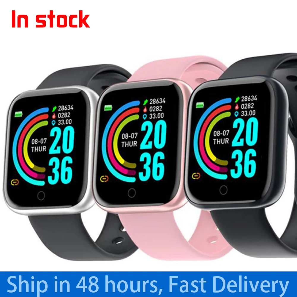 2 x Y68 Smart Watches Sleep Tracker Blood Pressure Heart Rate Monitor Bluetooth Wristwatch for IOS Android Smart Watch Women Men
