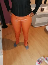 OrangeA-pantalones pitillo de piel sintética para mujer, pantalón elegante, con abertura lateral, cintura alta, color liso, para verano, 2021