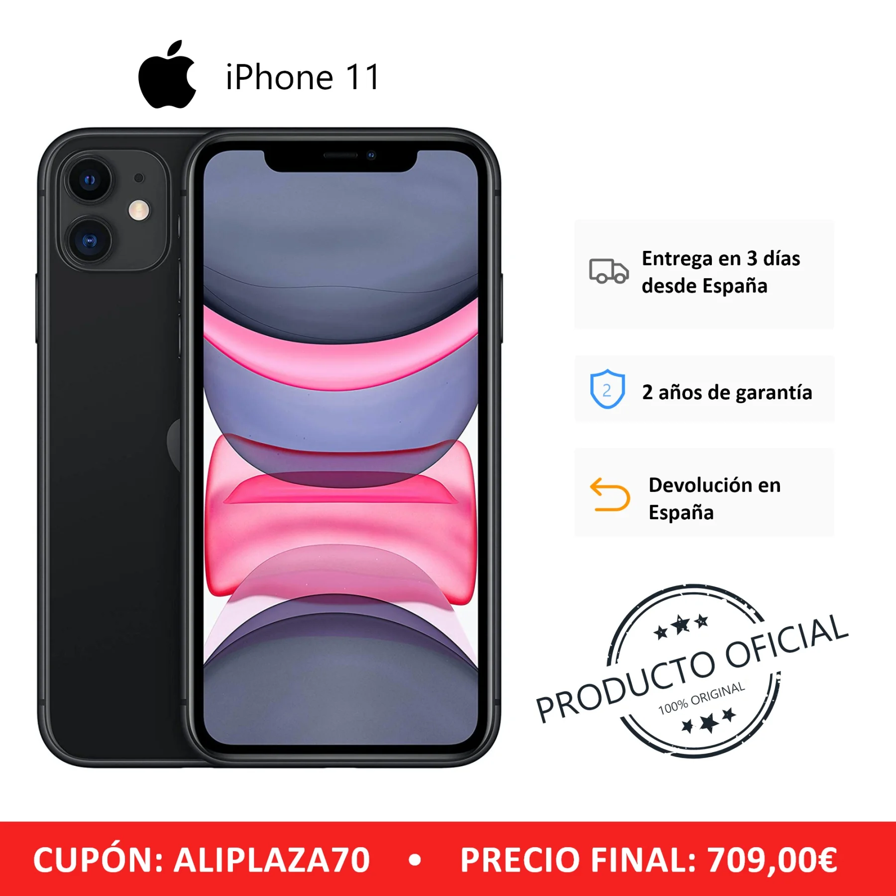  Apple iPhone 11 Smartphone (64 GB ROM 4 GB RAM Black Color 12 MP Rear Camera 12 MP Selfie Camera 6.
