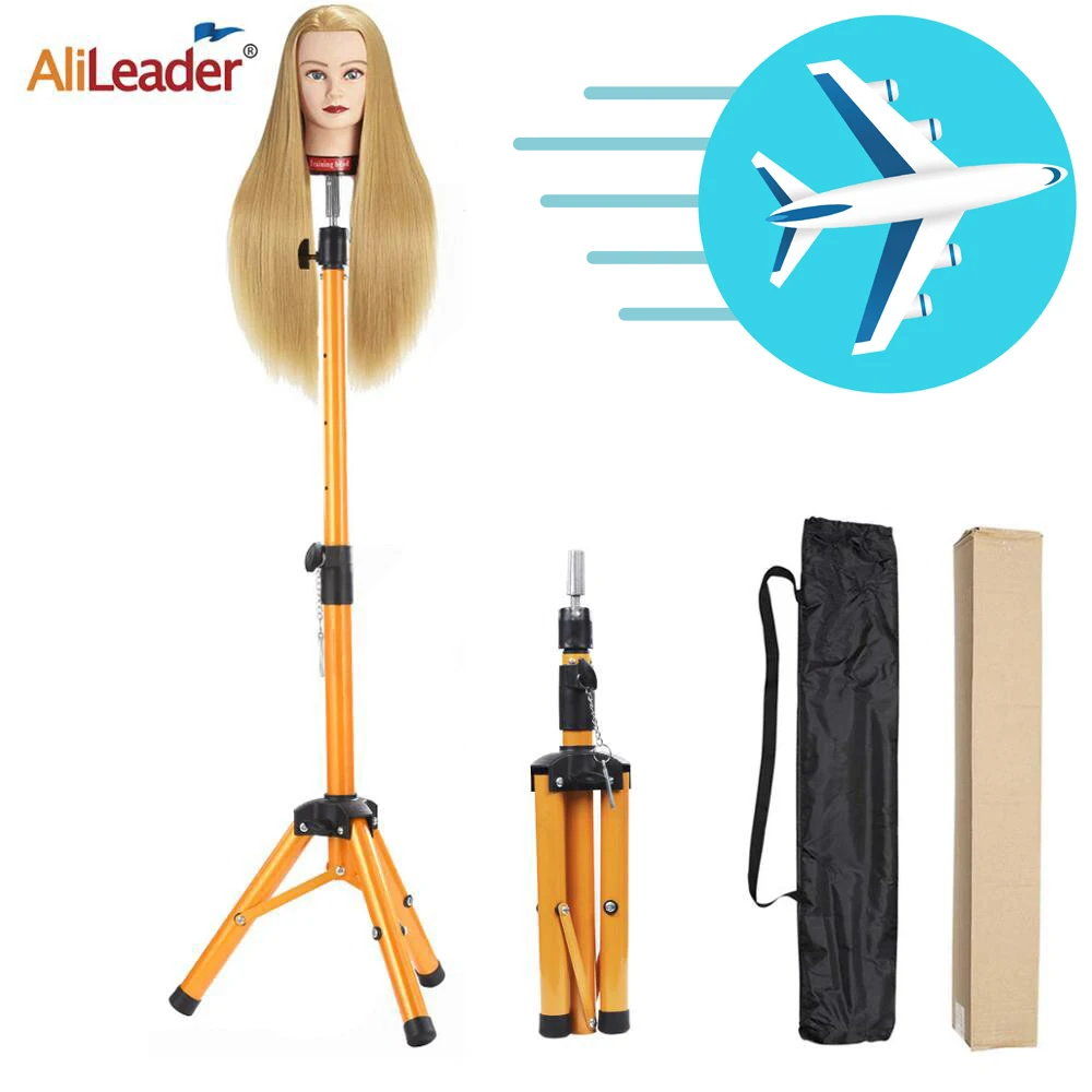 

Alileader Fast Shipping Adjustable Tripod Golden Color Mannequin Training Wig Head Holder Wig Stand Tripod For Wig Making Kit