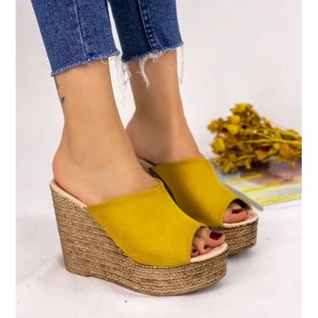 

Jannifer Mustard Suede Filling Heel Slippers