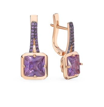 

Gold earrings with alexandrite and cubic zirconia sunlight sample 585