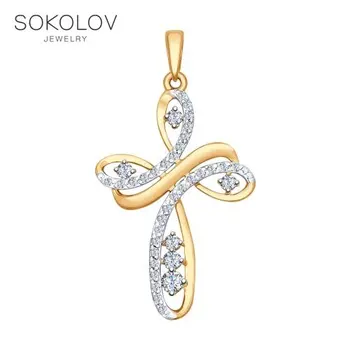 

Cross SOKOLOV gold with cubic zirconia, fashion jewelry, 585, women's male, pendants for neck women