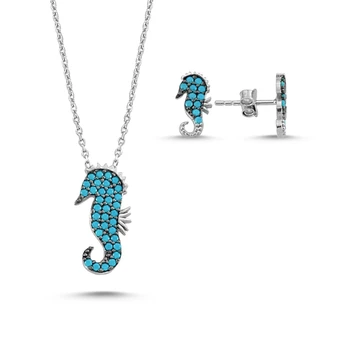 

Silver 925 Sterling Nano Turquoise Gemstone Seahorse Set