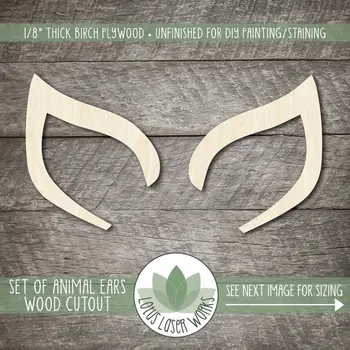 

Animal Ears Wood Cutout, ONE SET of 2, Wood Craft Cutouts, Many Size Options, Wood Unicorn Ears