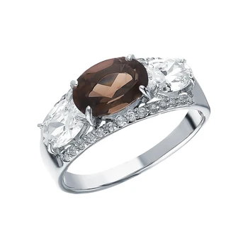

Silver ring with раухтопазами and cubic zirconia sunlight sample 925
