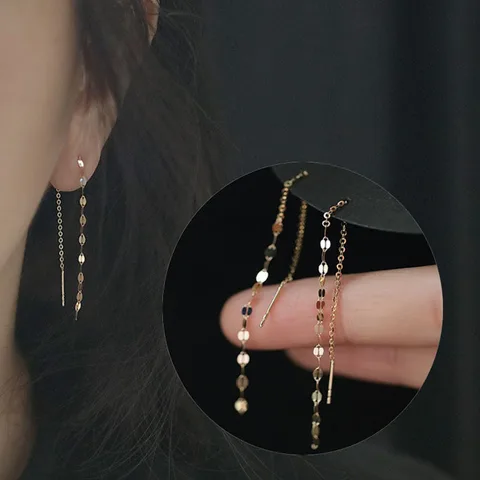 Simple Moon Star Rhinestone Long Chain Earrings For Women Shine Sun Crescent Geometric Tassel Piercing Earring Party Jewelry