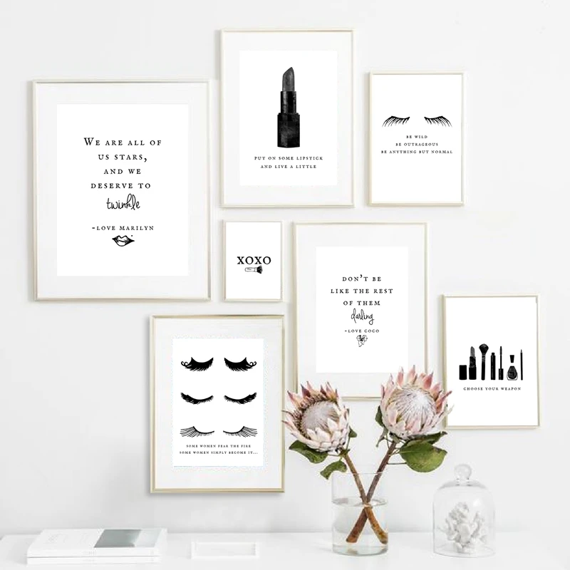 Eyelash Extensions Makeup Print Esthetics Gift Black White Fashion Poster Eyebrows Lipstick Canvas Painting Salon Wall Art Decor | Дом и сад
