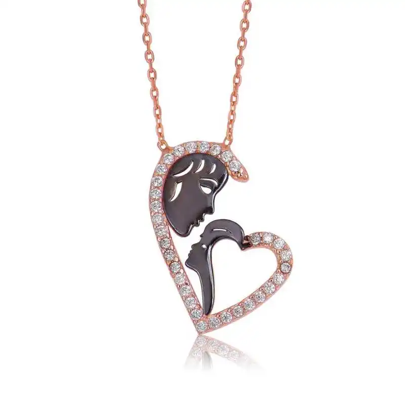 KUTAYDAN 925 Sterling Silver Heart Mother Child Necklace